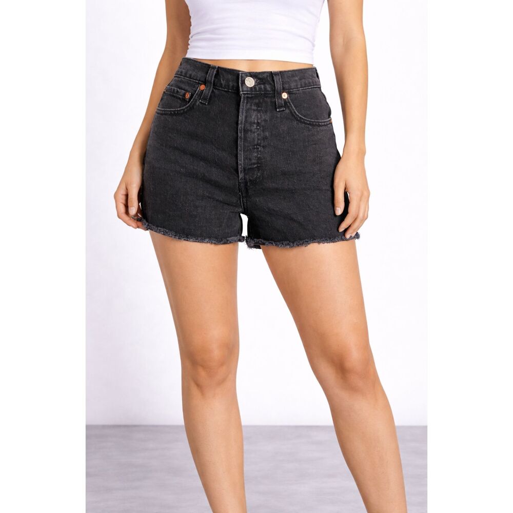Levi's Premium Ribcage Button Fly Shorts Black Washed 27